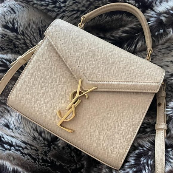 Saint Laurent Cassandre Mini Textured-leather Beige Leather Tote - Picture 6 of 8